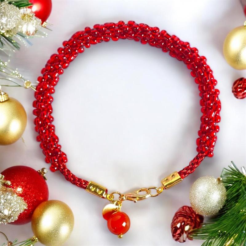 Bracelet kumihimo artisanal rouge - bijoux cielo craft