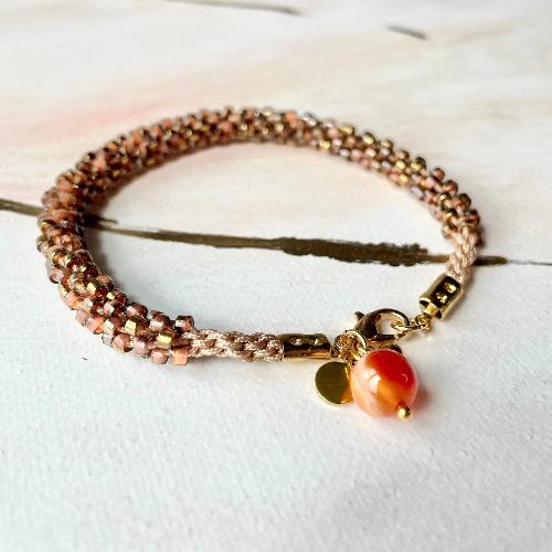 bracelet kumihimo doré orangé bijoux cielo craft