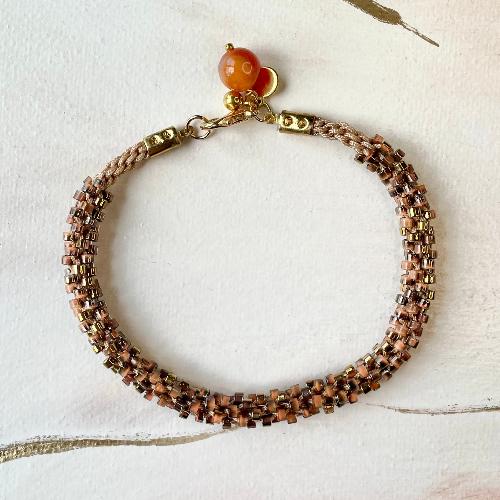 bracelet kumihimo doré orangé bijoux cielo craft