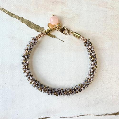 bracelet kumihimo gris rosé bijoux cielo craft