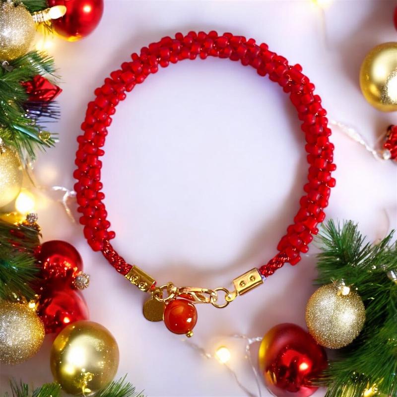 Bracelet kumihimo artisanal rouge - bijoux cielo craft