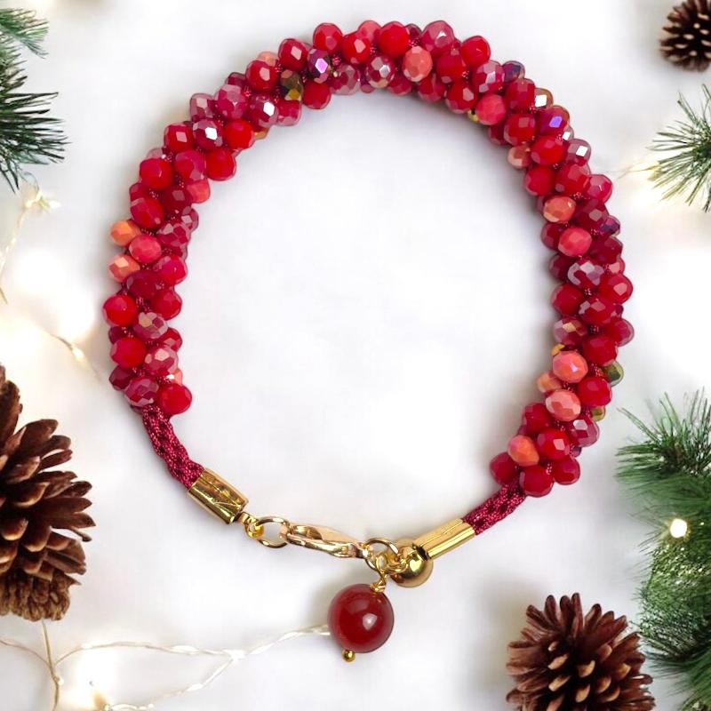 Bracelet kumihimo artisanal rouge - bijoux cielo craft