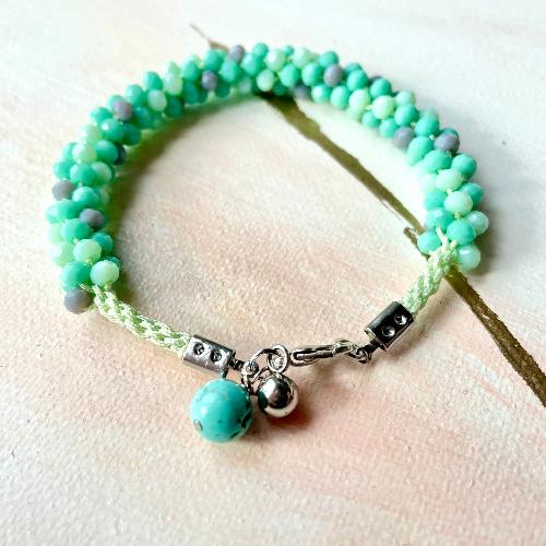 bracelet kumihimo vert d'eau  bijoux cielo craft