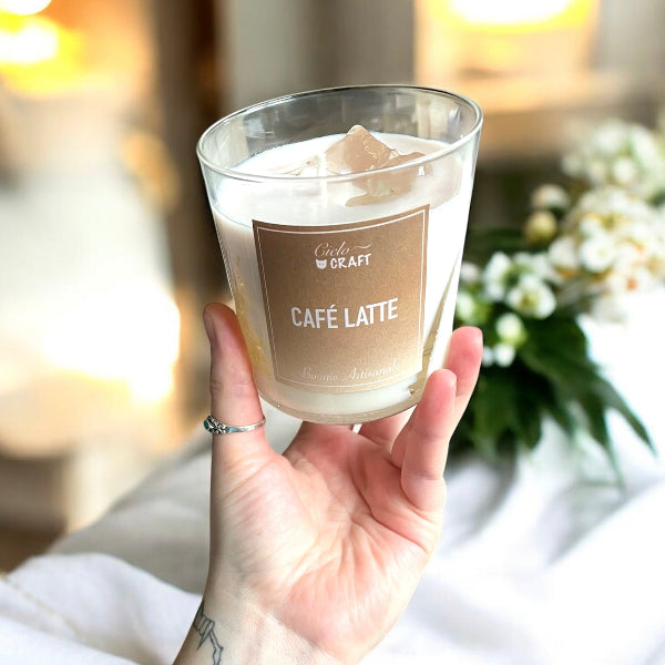 Bougie artisanale trompe l'oeil, café latté - bijoux cielo craft