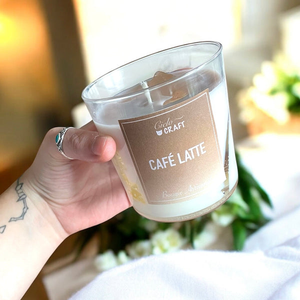 Bougie artisanale trompe l'oeil, café latté - bijoux cielo craft