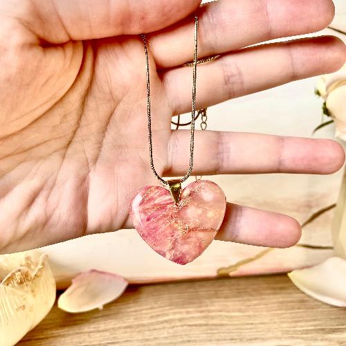 Chaine avec pendentif coeur en marbre corail - bijoux cielo craft