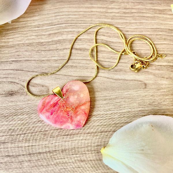 Chaine avec pendentif coeur en marbre corail - bijoux cielo craft