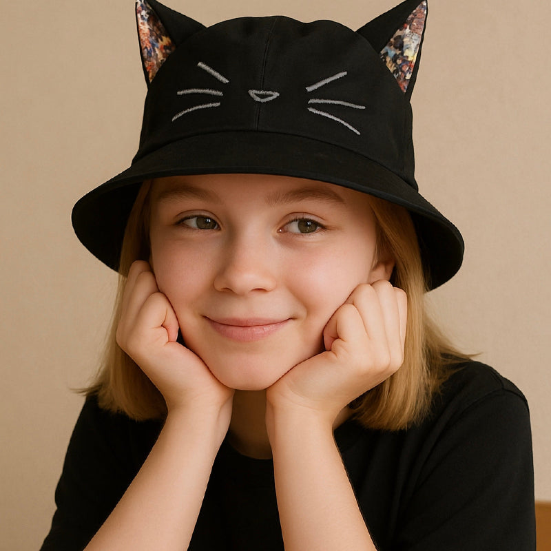 Chapeau avec oreilles de chat noir - bijoux cielo craft