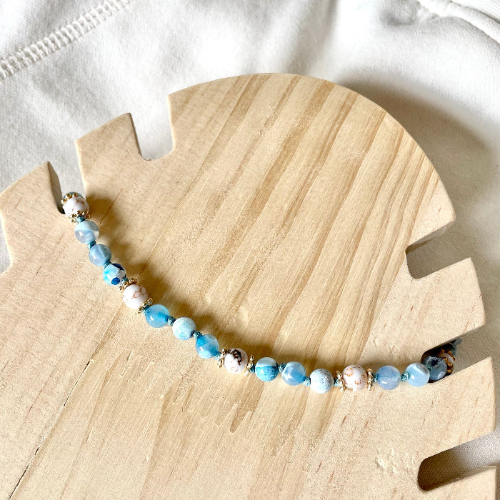 Collier en pierres natutrelles - pierres d'agathe de feu bleu - bijoux cielo craft