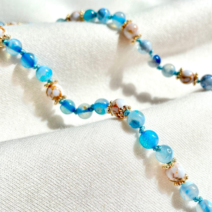 Collier en pierres natutrelles - pierres d'agathe de feu bleu - bijoux cielo craft