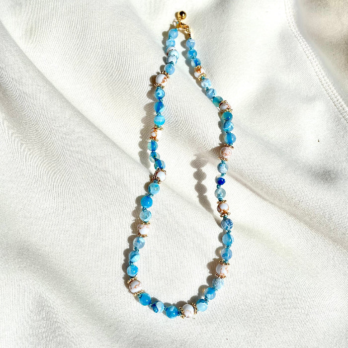 Collier en pierres natutrelles - pierres d'agathe de feu bleu - bijoux cielo craft