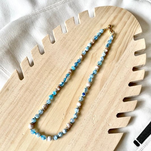 Collier en pierres natutrelles - pierres d'agathe de feu bleu - bijoux cielo craft