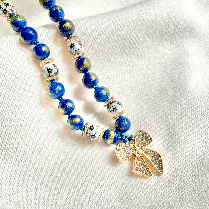 Collier en pierres natutrelles - pierres de chalcosite et porcelaine avec charm coeur - bijoux cielo craft