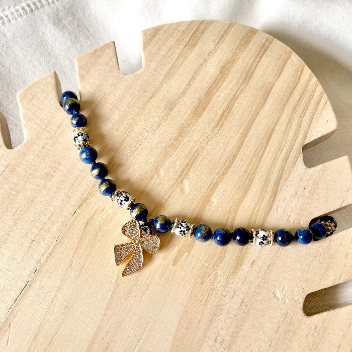 Collier en pierres natutrelles - pierres de chalcosite et porcelaine avec charm coeur - bijoux cielo craft