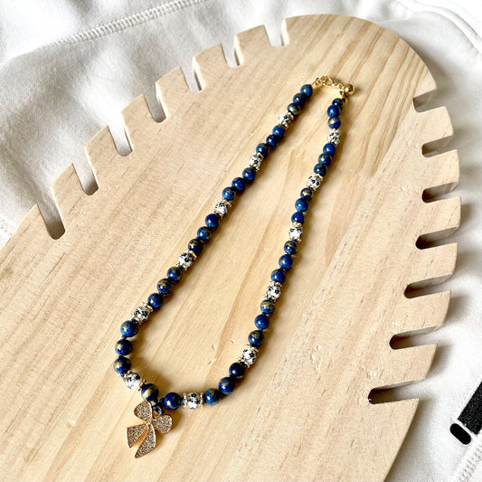 Collier en pierres natutrelles - pierres de chalcosite et porcelaine avec charm coeur - bijoux cielo craft