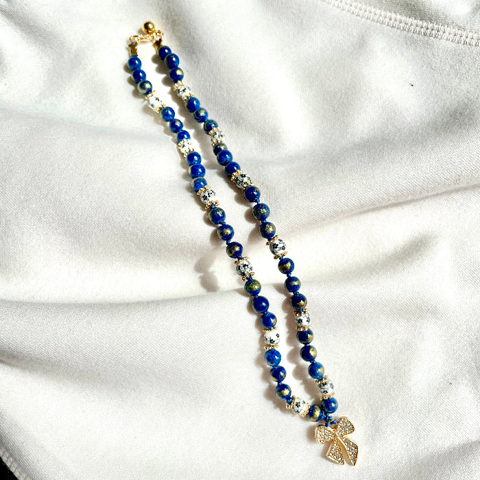 Collier en pierres natutrelles - pierres de chalcosite et porcelaine avec charm coeur - bijoux cielo craft