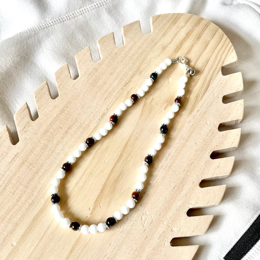 Collier en pierres natutrelles - pierres d'onyx blanc et oeil du tigre - bijoux cielo craft