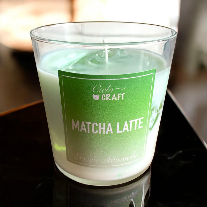 Bougie artisanale trompe l'oeil, matcha latté - bijoux cielo craft