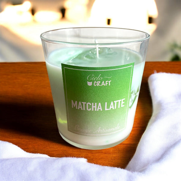 Bougie artisanale trompe l'oeil, matcha latté - bijoux cielo craft