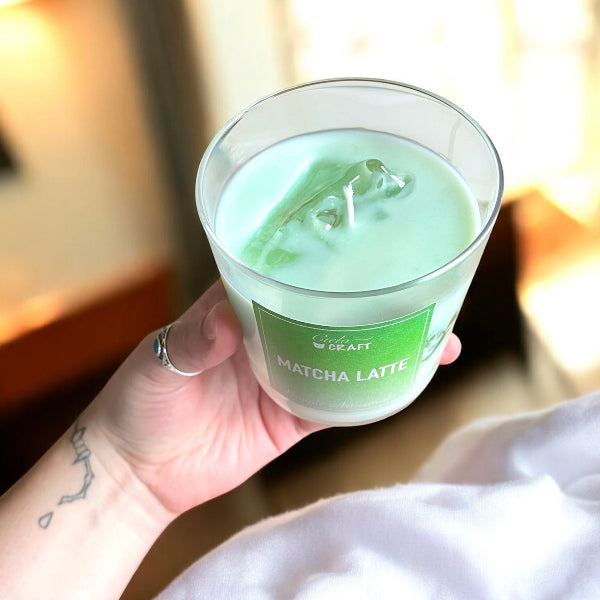 Bougie artisanale trompe l'oeil, matcha latté - bijoux cielo craft