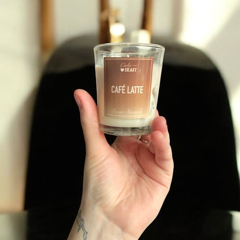 Bougie artisanale trompe l'oeil, café latté - bijoux cielo craft