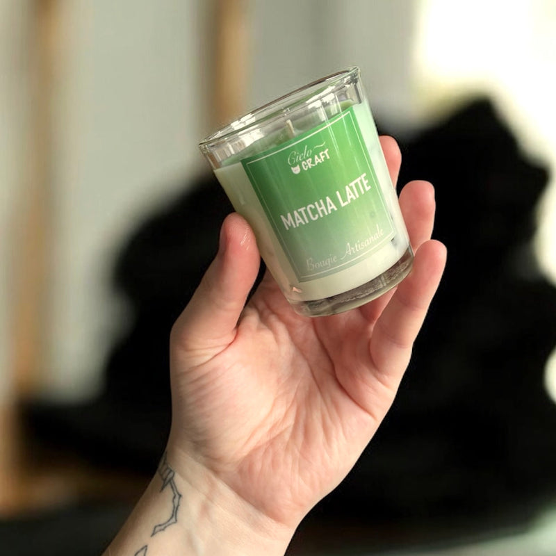 Bougie artisanale trompe l'oeil, matcha latté - bijoux cielo craft