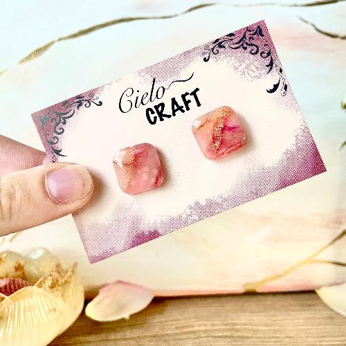 Boucles d'oreilles en puces carrées - marbre corail - bijoux cielo craft