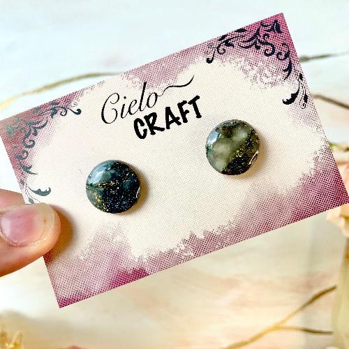 Boucles d'oreilles en puces rondes effet marbre noir - Bijoux cielo craft