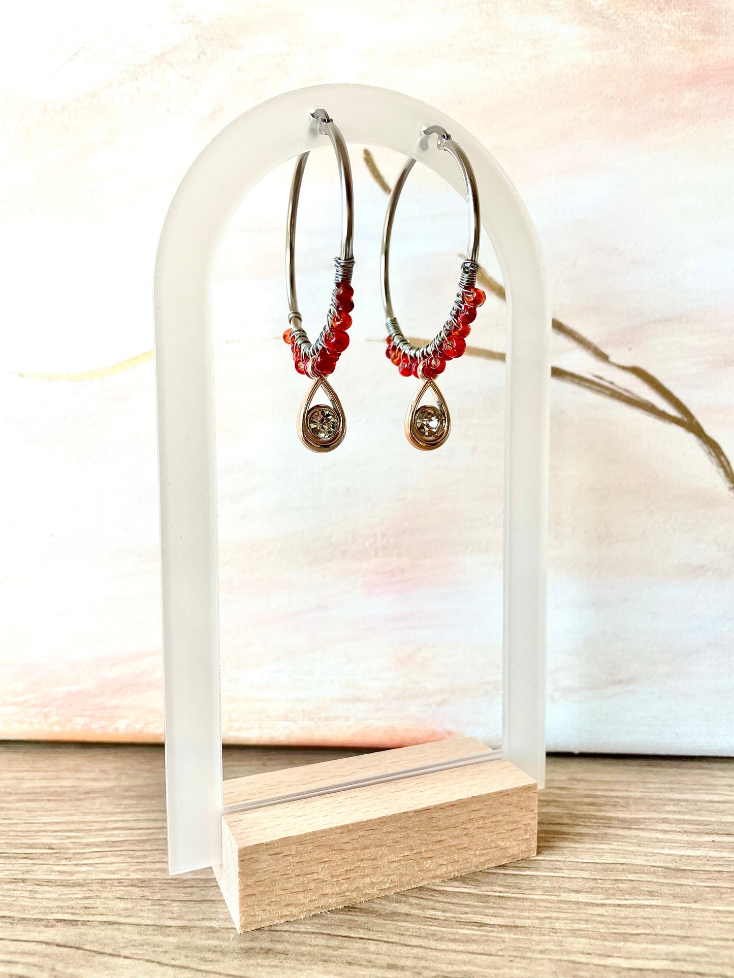 Boucles d’oreilles créoles perles et pendant ~