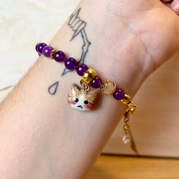 Bracelet personnalisable en pierres naturelles et petit chat