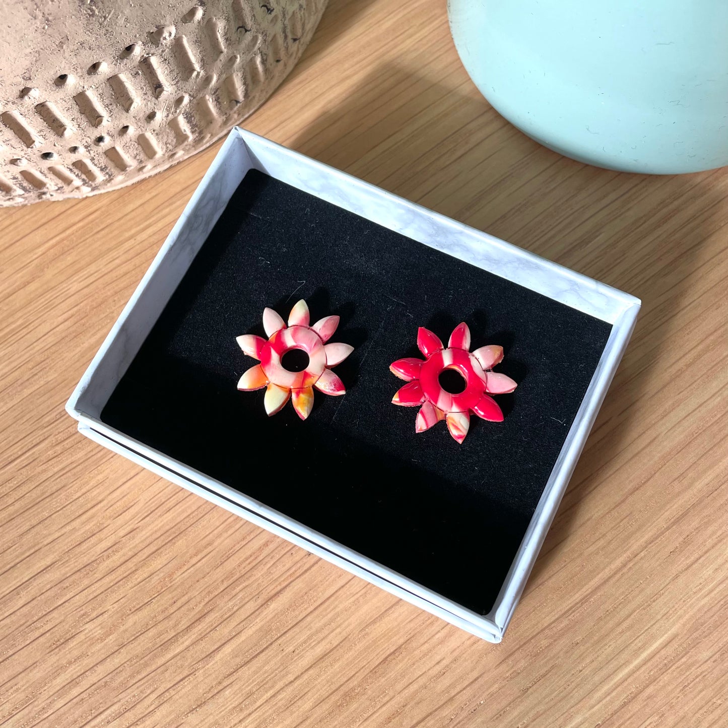 Boucles interchangeables fleurs soleil rouges orange