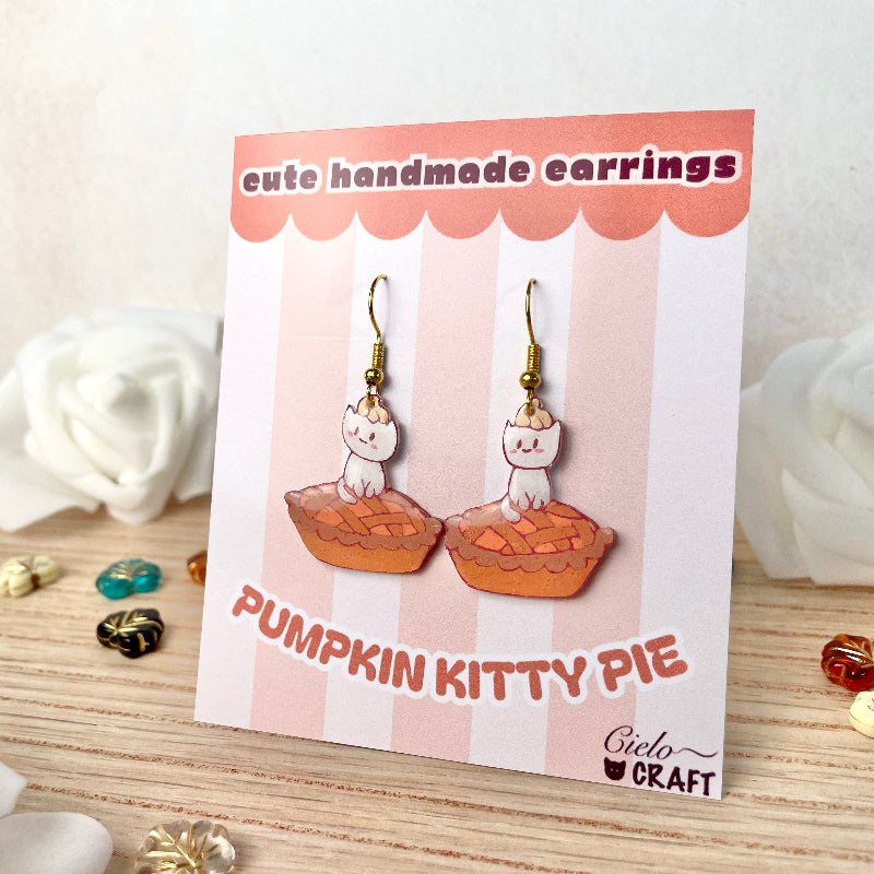 Boucles automne petit chat sur tarte citrouille - bijoux cielo craft