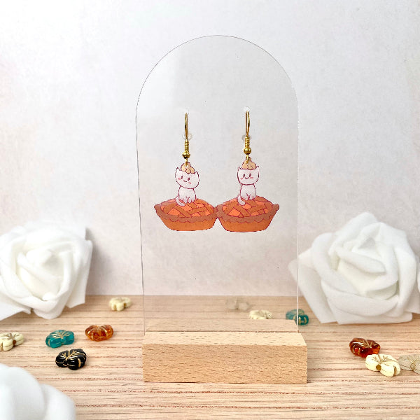 Boucles automne petit chat sur tarte citrouille - bijoux cielo craft