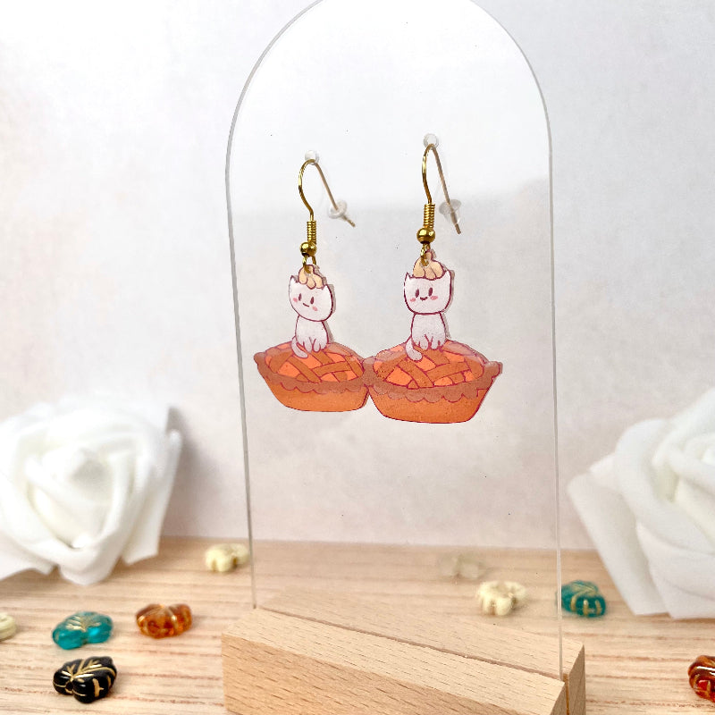 Boucles automne petit chat sur tarte citrouille - bijoux cielo craft