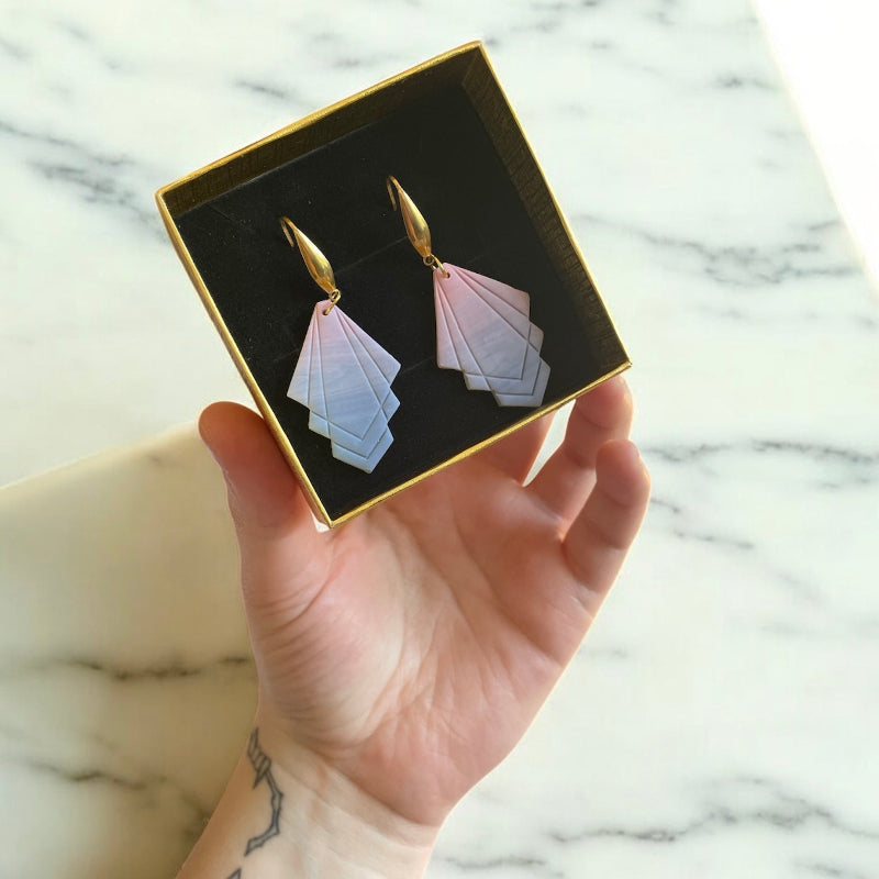 Boucles d'oreilles roses et bleues pendantes - bijoux cielo craft