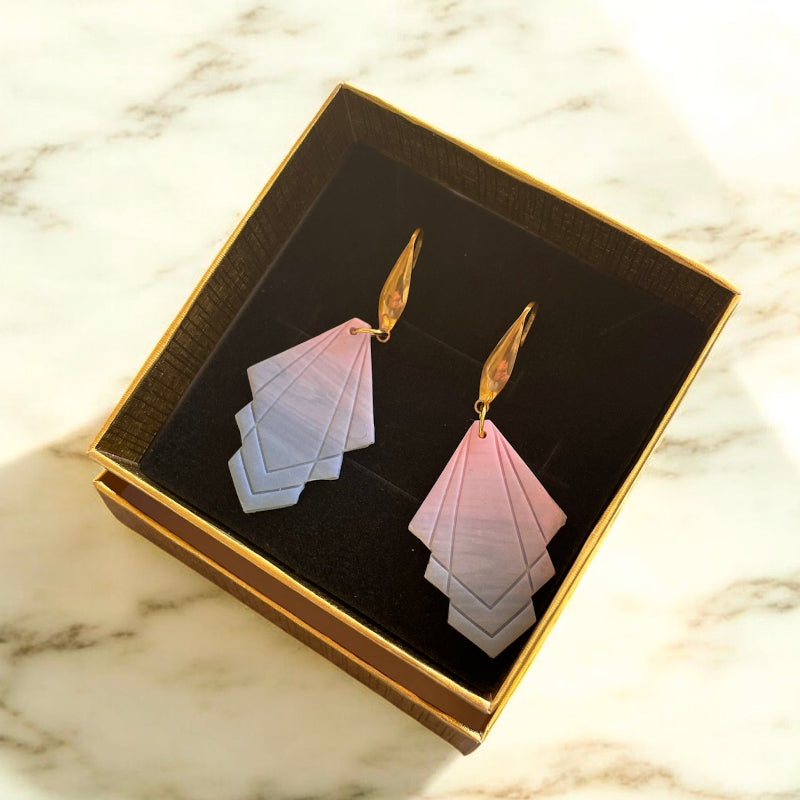 Boucles d'oreilles roses et bleues pendantes - bijoux cielo craft