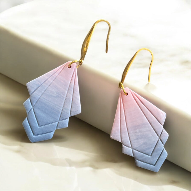 Boucles d'oreilles roses et bleues pendantes - bijoux cielo craft