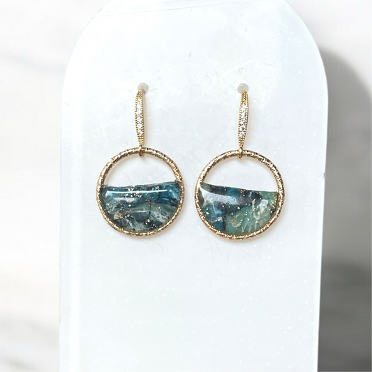 Boucles d’oreilles pendantes rondes lapiz bleu ~