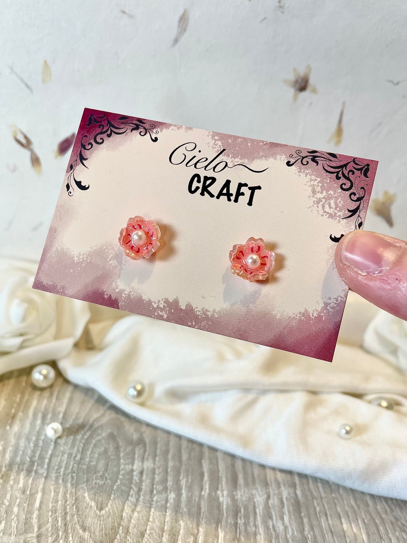 Boucles d'oreilles fleurs de cerisier rose en puces ~