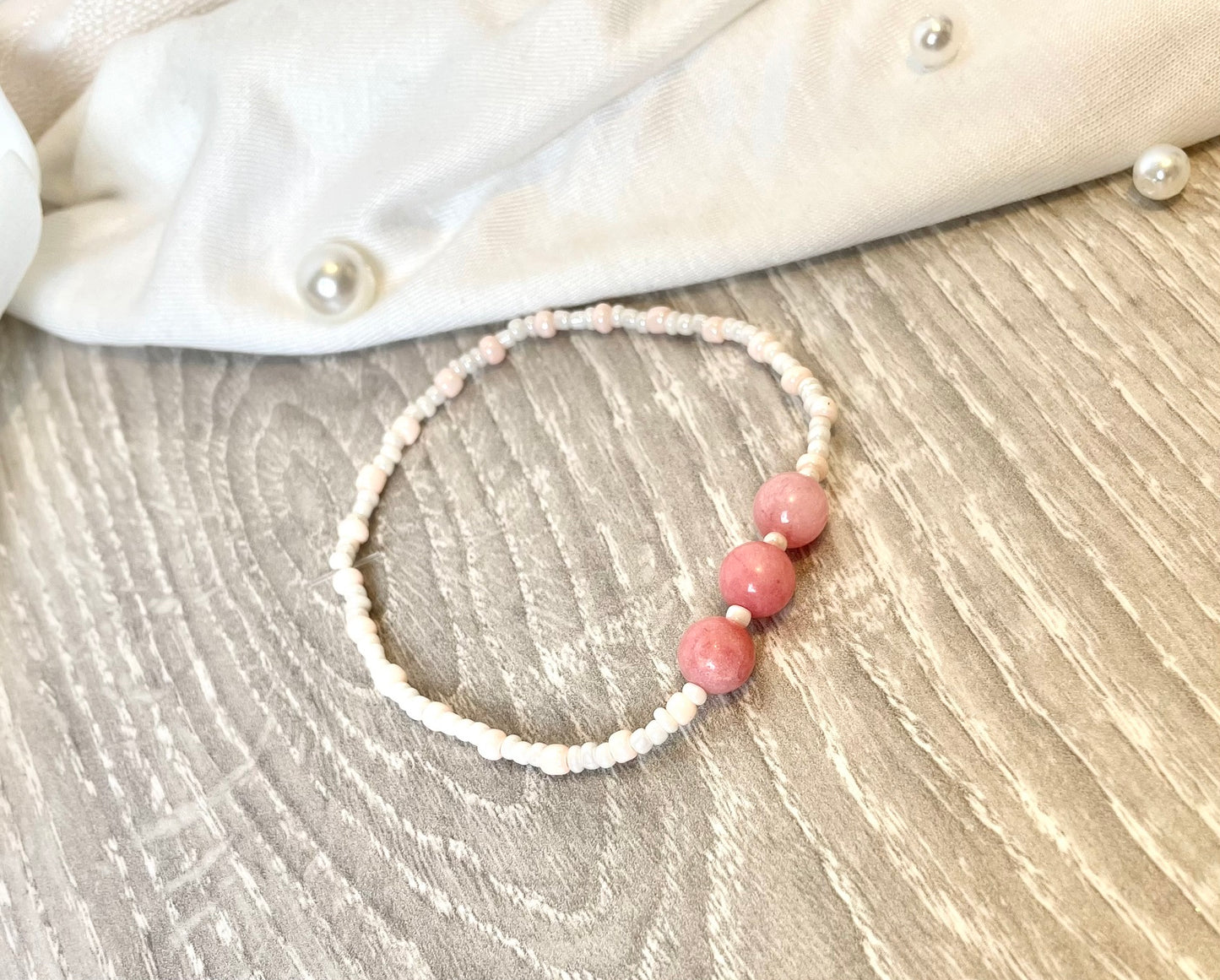 Bracelet avec pierres naturelles de rhodonite rose ~