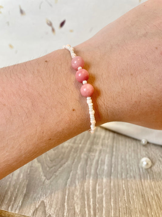 Bracelet avec pierres naturelles de rhodonite rose ~