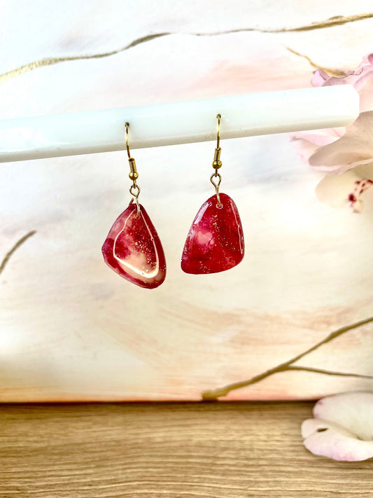 Boucles d'oreilles fake stone rubis pendants triangles~