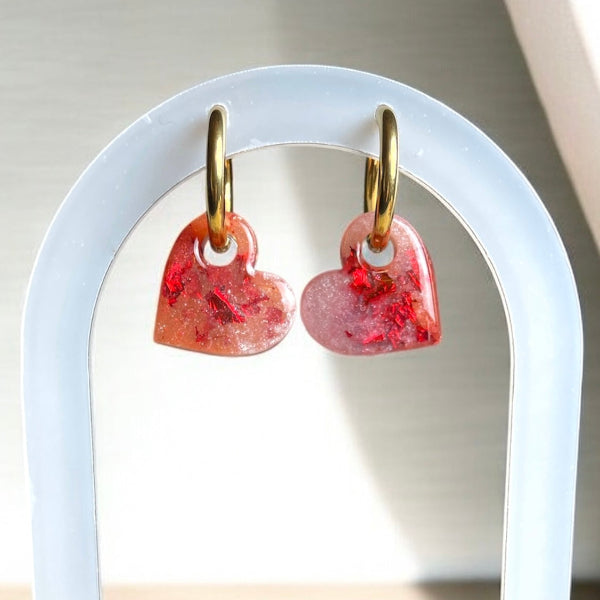 Boucles d'oreilles interchangeables cœurs en résine rose - bijoux cielo craft