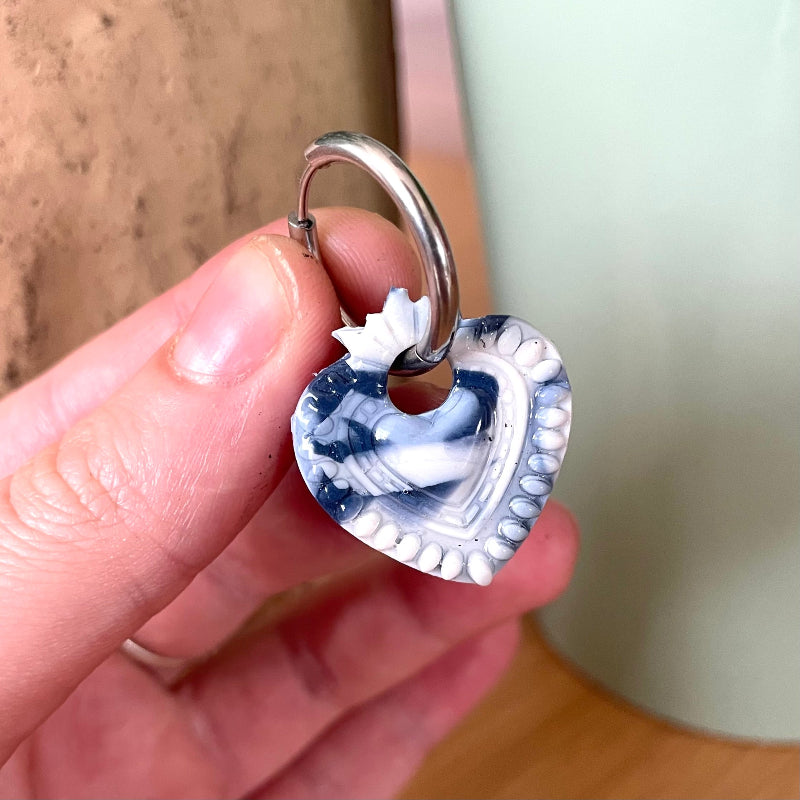 Boucles d'oreilles interchangeables bleues marbrées - Bijoux Cielo Craft