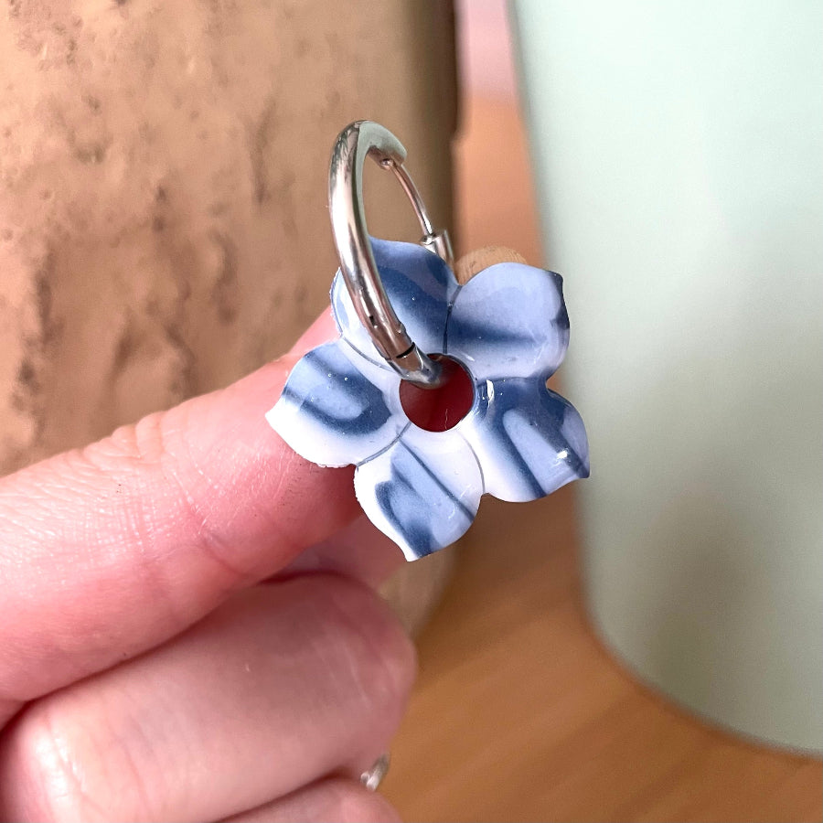 Boucles d'oreilles interchangeables bleues marbrées - Bijoux Cielo Craft