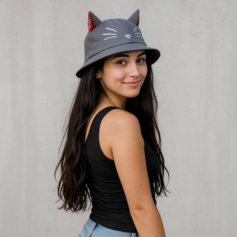 Chapeau avec oreilles de chat gris - bijoux cielo craft