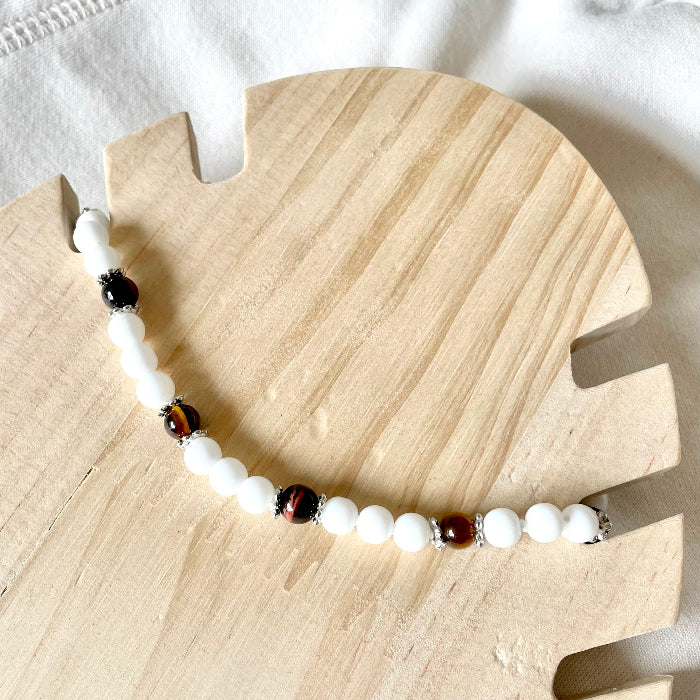 Collier en pierres natutrelles - pierres d'onyx blanc et oeil du tigre - bijoux cielo craft