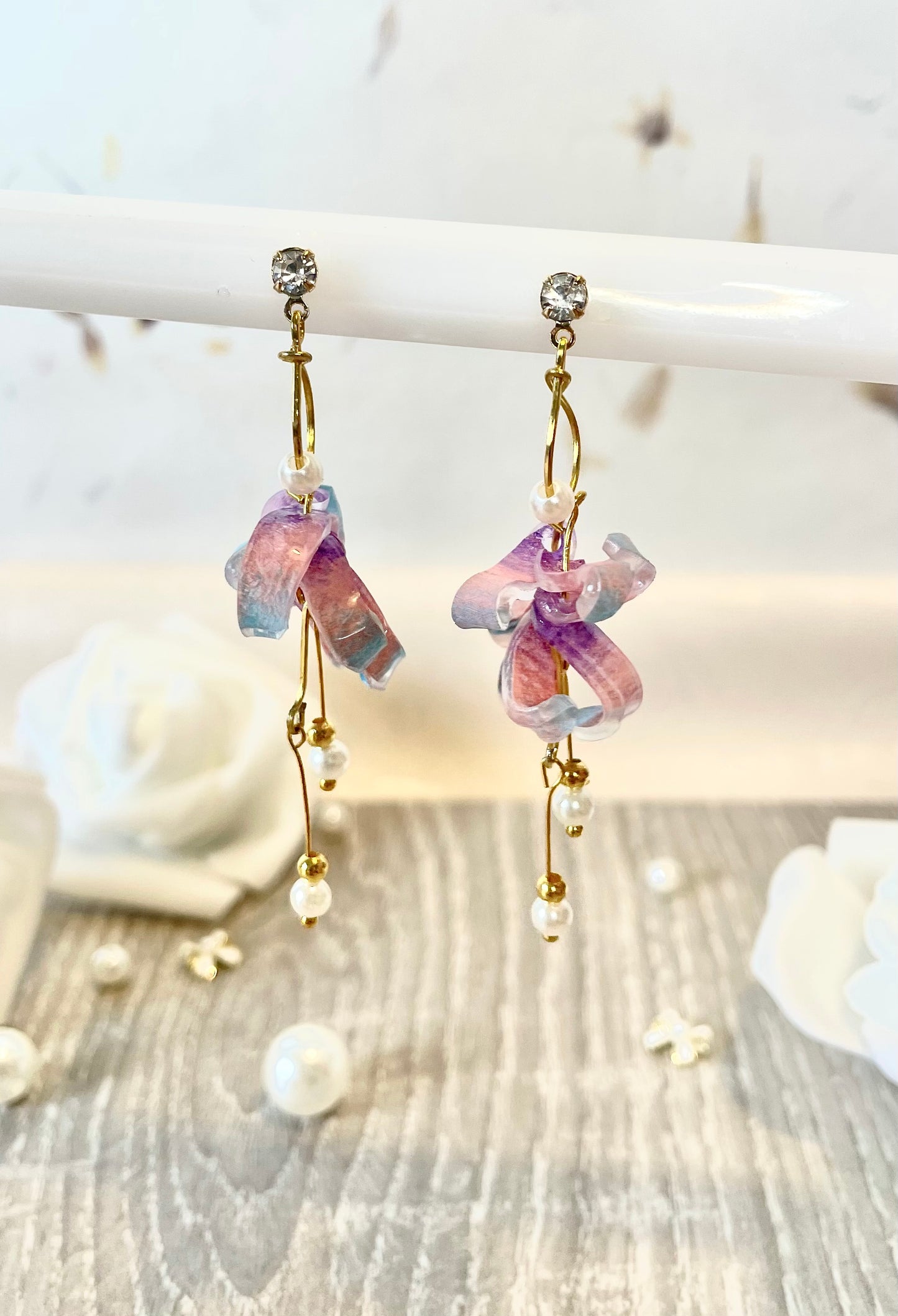 Boucles d'oreilles fleur pendantes ~