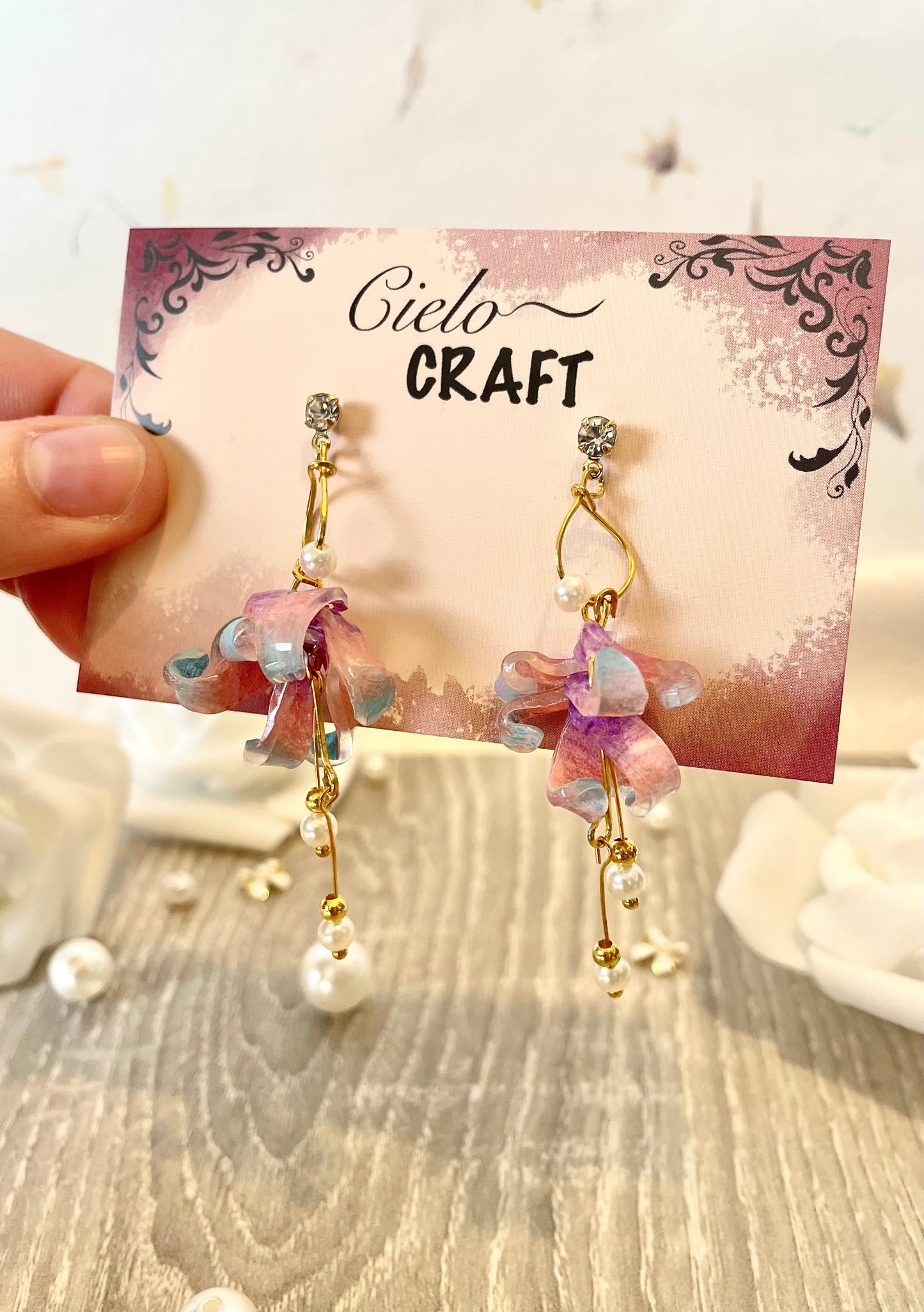 Boucles d'oreilles fleur pendantes ~