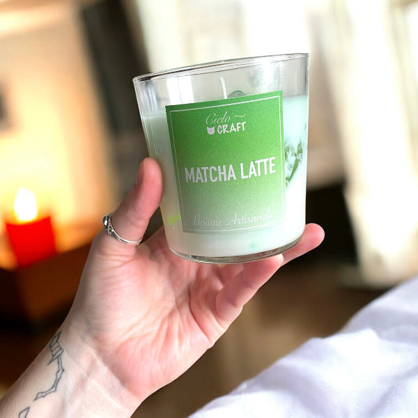 Bougie artisanale trompe l'oeil, matcha latté - bijoux cielo craft